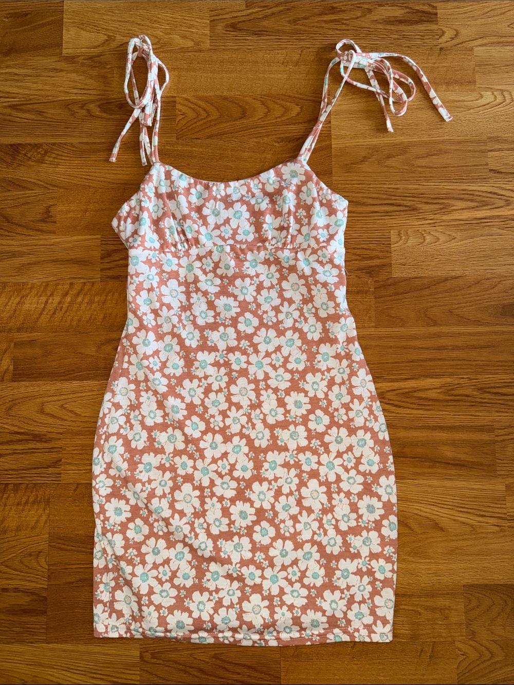 SHEIN Coral Floral Tie-Shoulder Mini Dress
